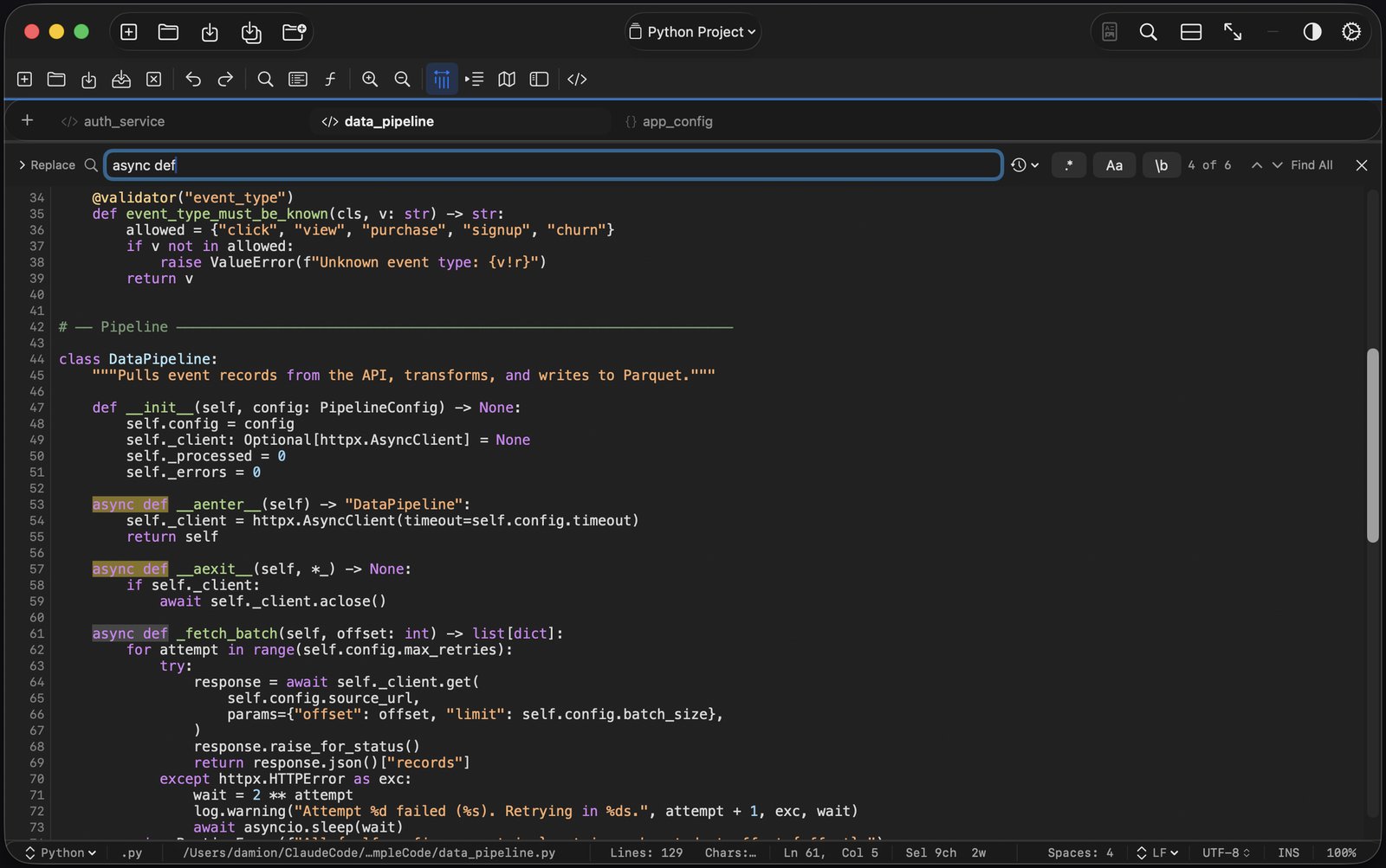 Tab.Noted Find and Replace panel with regex support