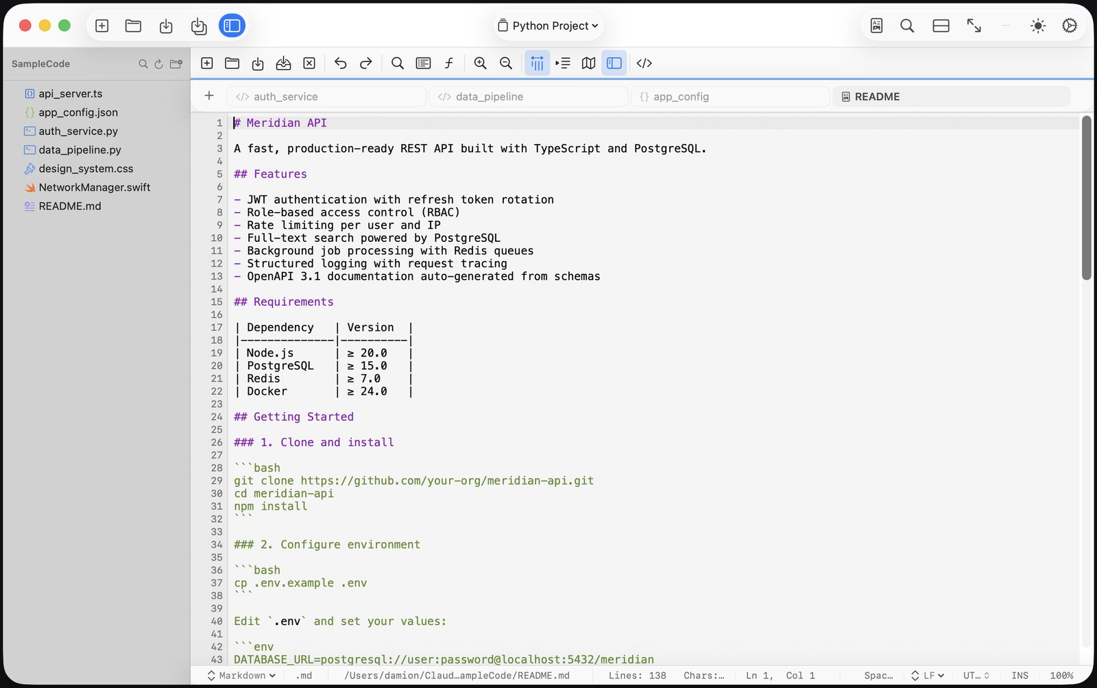Tab.Noted in light mode rendering a Markdown README